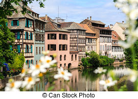 Stock Photo of Strasbourg, water canal in Petite France area.