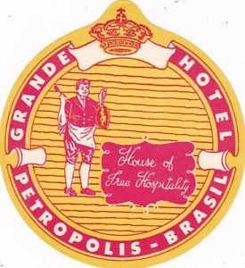 Brasil Petropolis Grande Hotel Vintage Luggage Label sk1690.