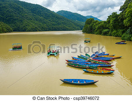 Picture of Small boats on Phewa Lake in Pokhara.