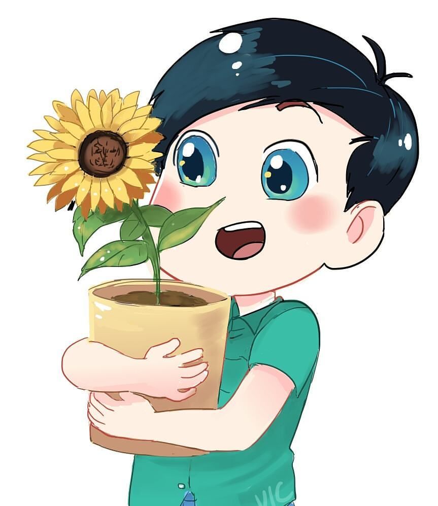 Last new sticker design~ tiny Phil holding a big sunflower.