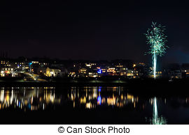 Stock Image of Fireworks at phoenix lake at night.