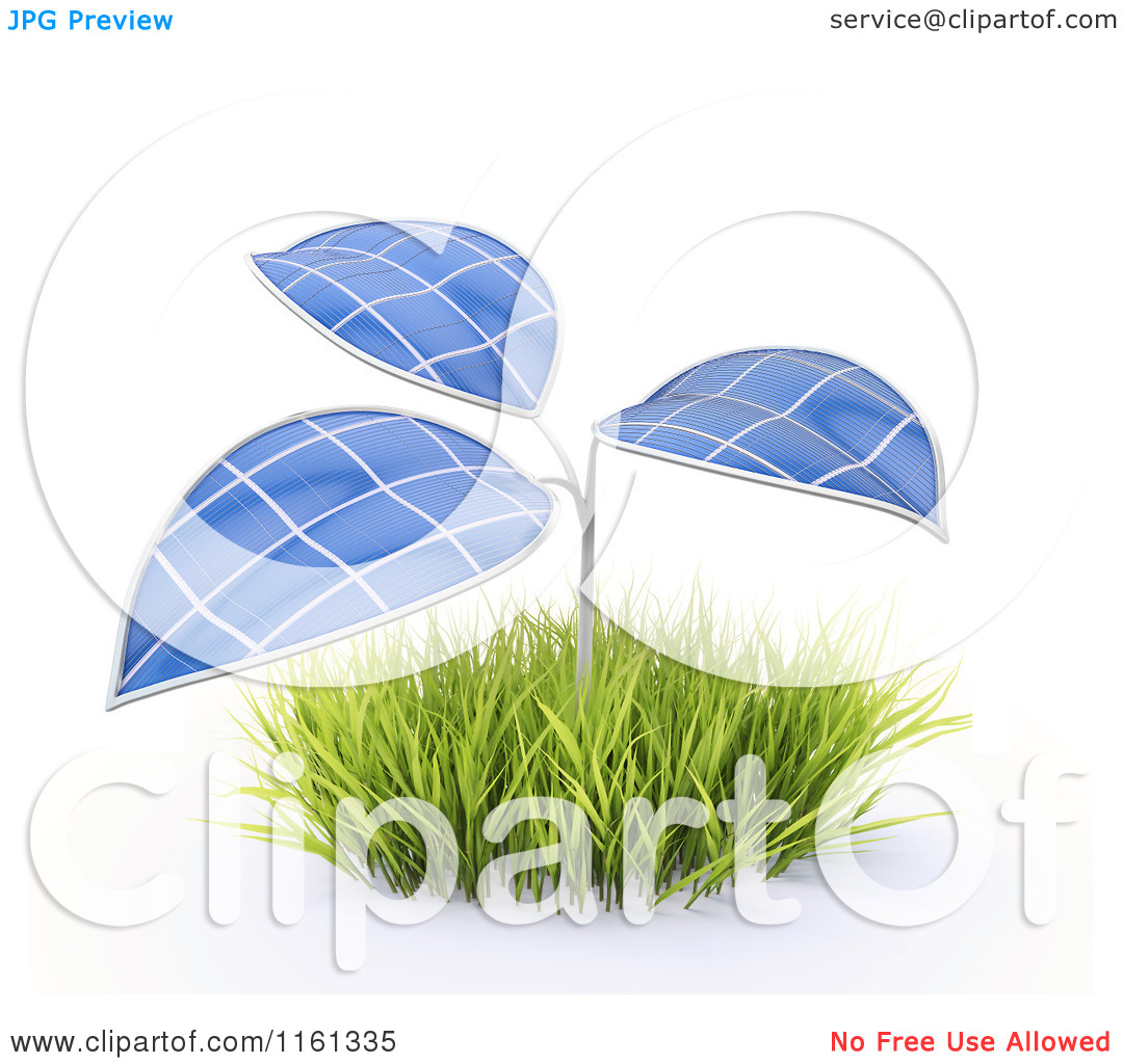 Clipart of a 3d Plant with Photovoltaic Solar Panel Leaves.