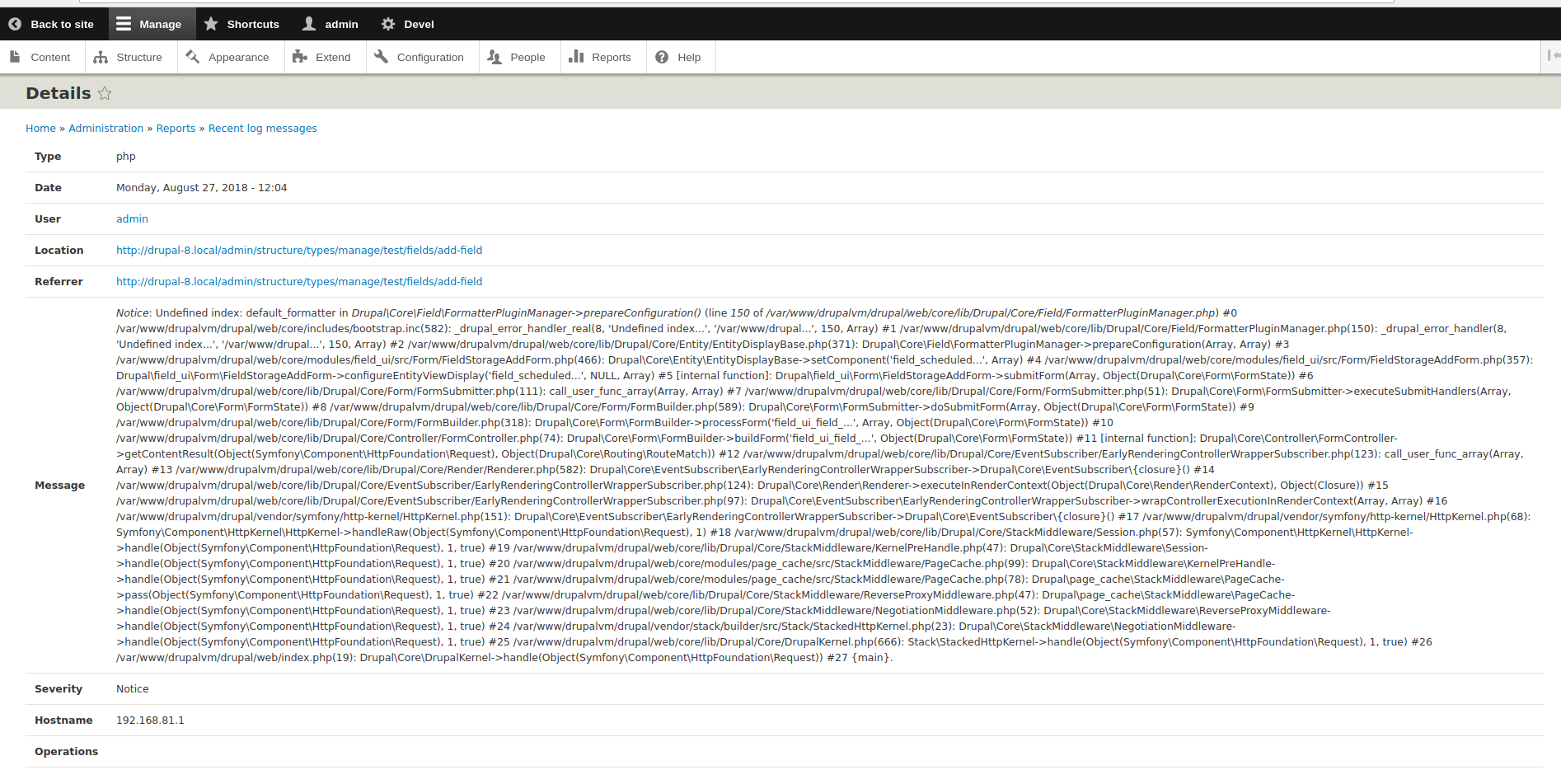 PHP Notice during adding scheduled_publish field to content.