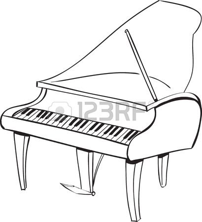 Piano Black And White Drawing Vector Illustration of Piano.
