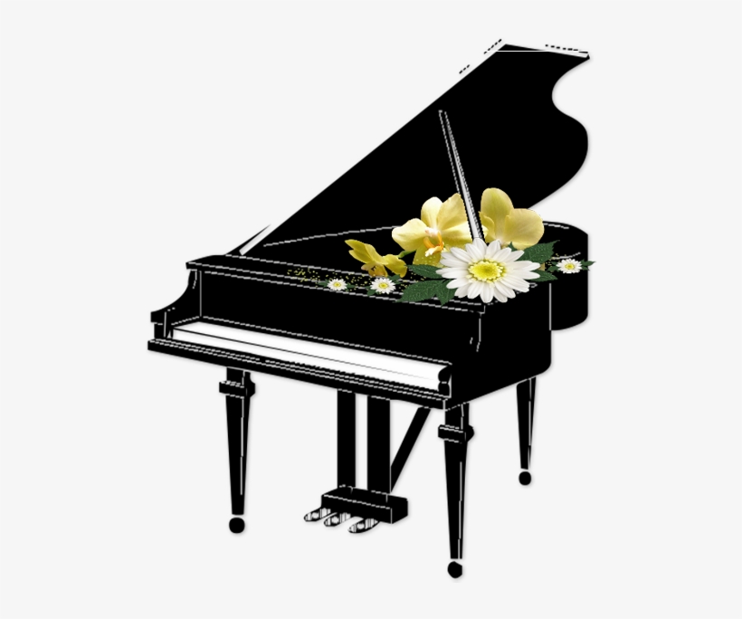 Black Piano With Flowers Transparent Clipart.