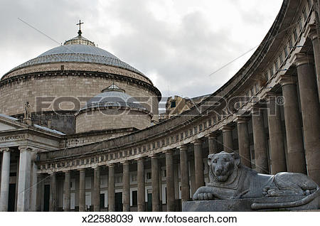 Stock Photograph of Lioness and church of San Francesco di Paola.