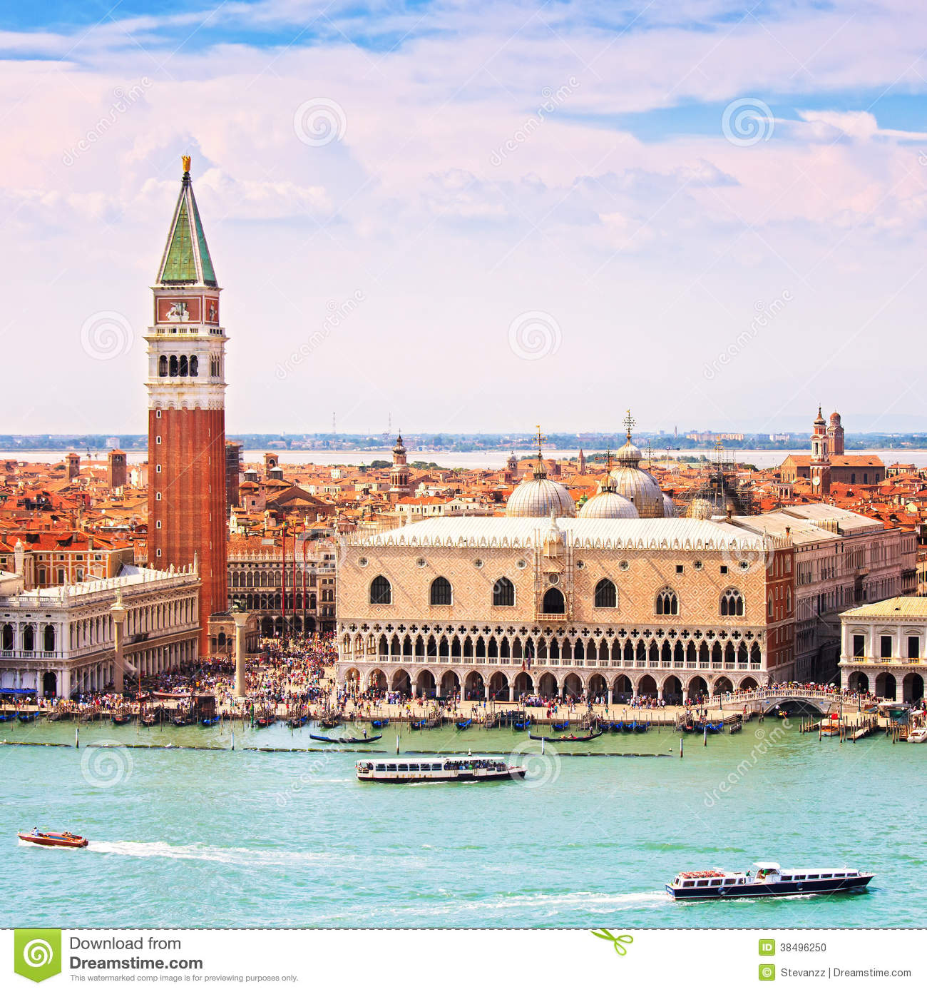 Venice Aerial View, Piazza San Marco With Campanile And Doge Pal.