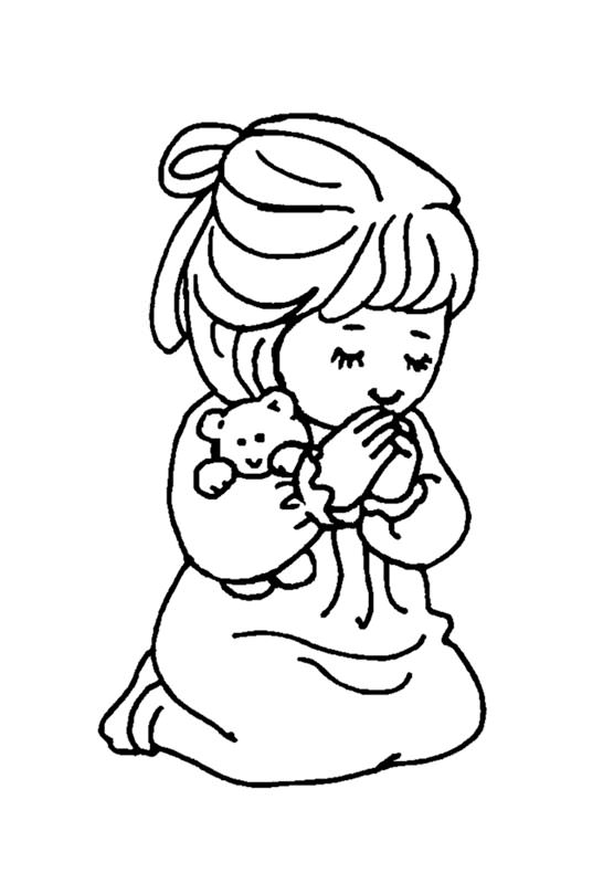 picture of little girl praying black and white clipart - Clipground