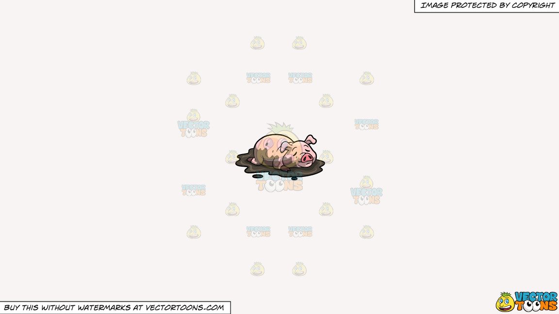 Clipart: A Pig Sleeping In Mud on a Solid White Smoke F7F4F3 Background.