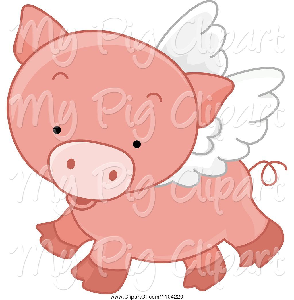 Swine Clipart of Cute Cartoon Winged Pig Flying by BNP.