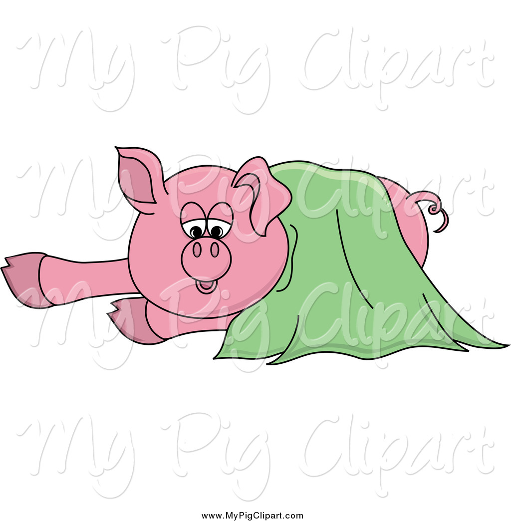 Swine Clipart of a Pig in a Green Blanket by Pams Clipart.