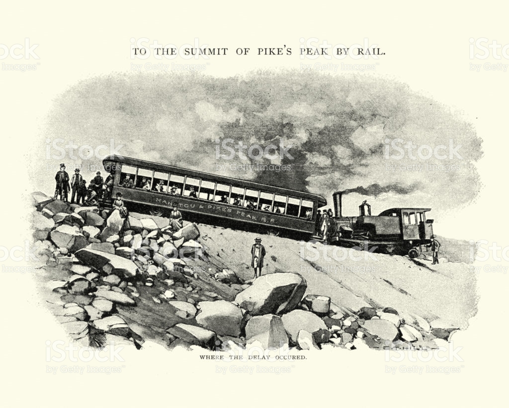 Manitou And Pikes Peak Railway Colorado 19th Century stock vector.