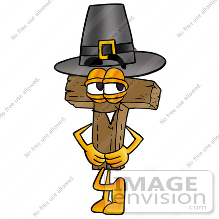 Clip Art Graphic of a Wooden Cross Cartoon Character Wearing a.