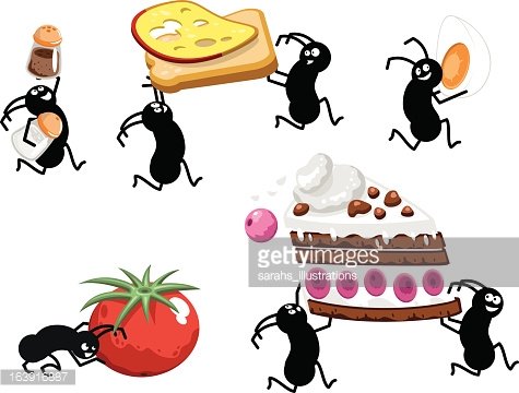 Picnic ants pinching food (vector) Clipart Image.
