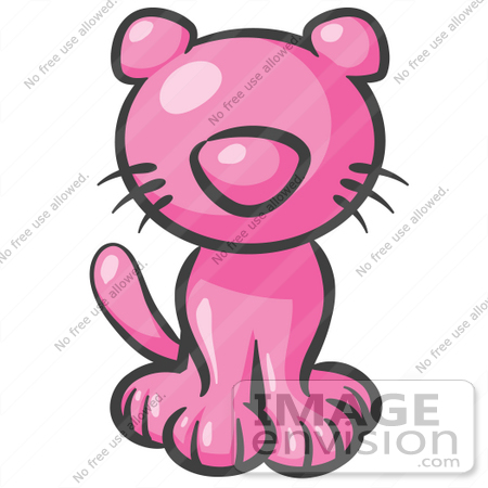 Clip Art Graphic of a Pink Kitty Cat Sitting.