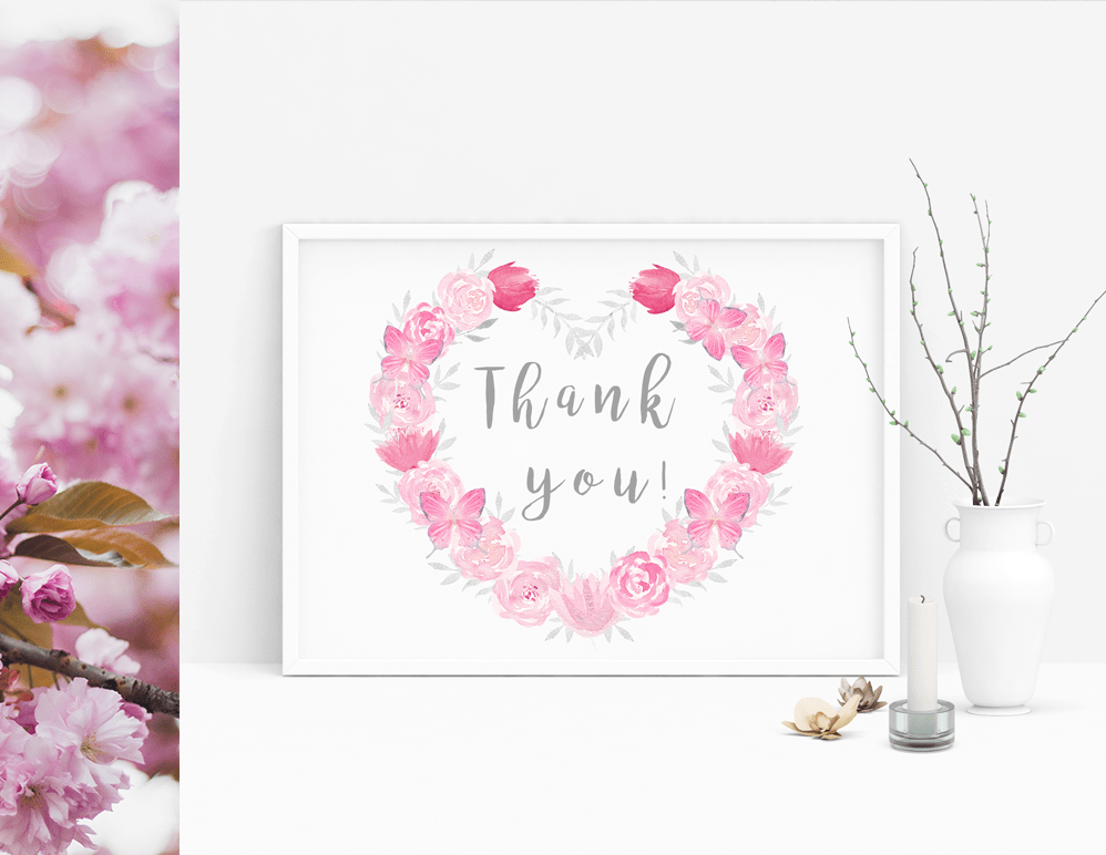Watercolor Pink Floral Wreath.