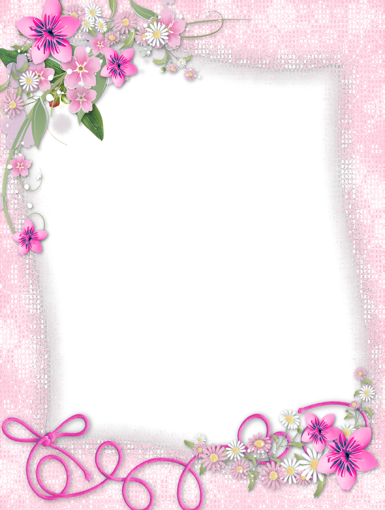 Transparent Pink PNG Frame with Flowers.
