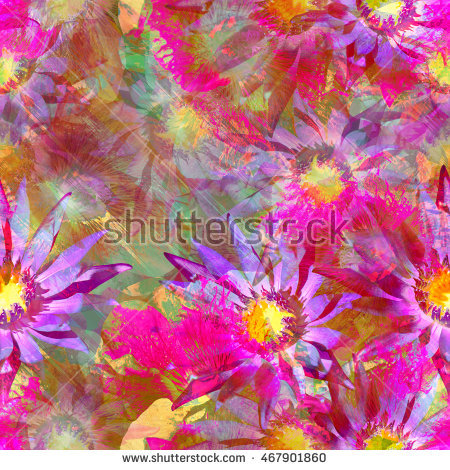 Floral Seamless Pattern Flowers Background Realistic Stock Photo.