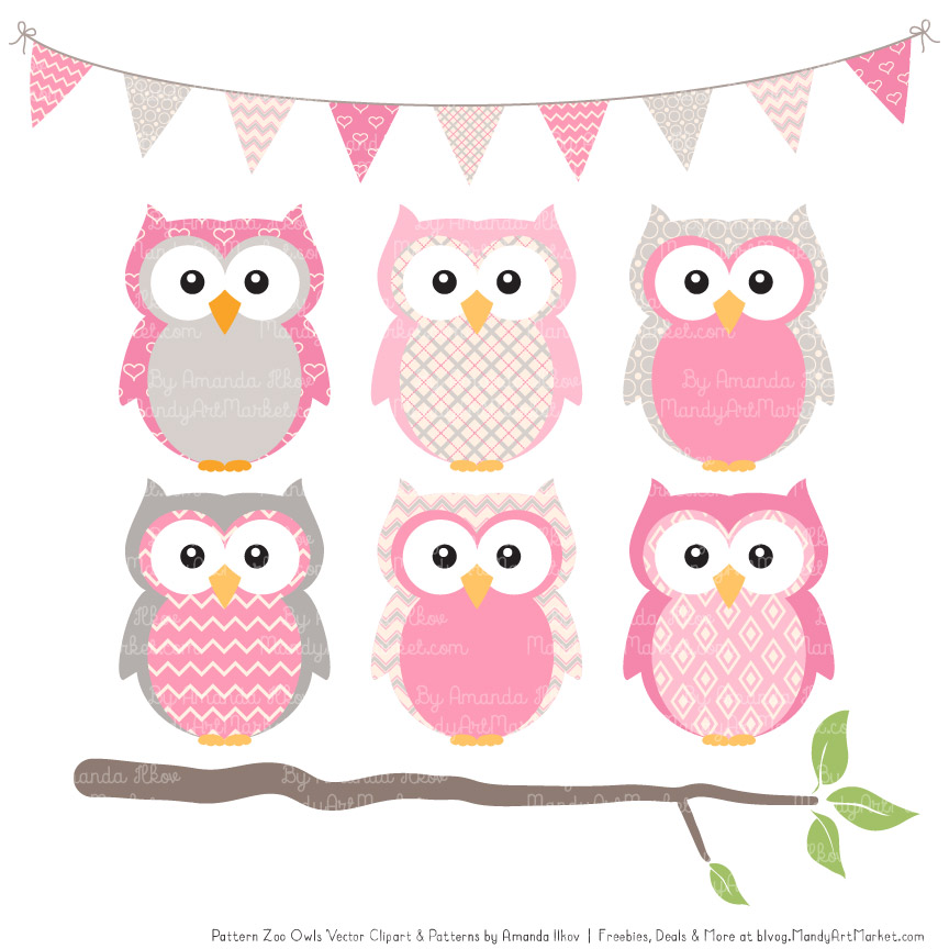 Pink Patterned Owl Clipart & Patterns.