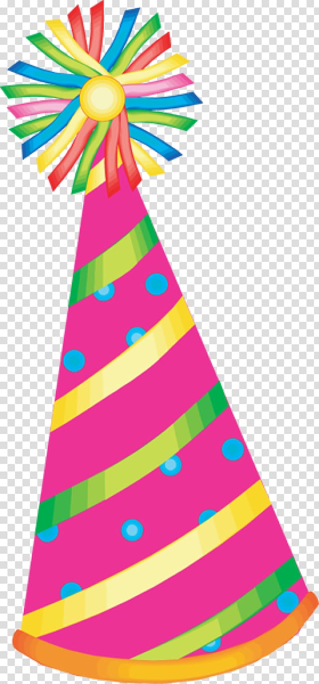 Pink, yellow, and green striped party hat art, Party hat.