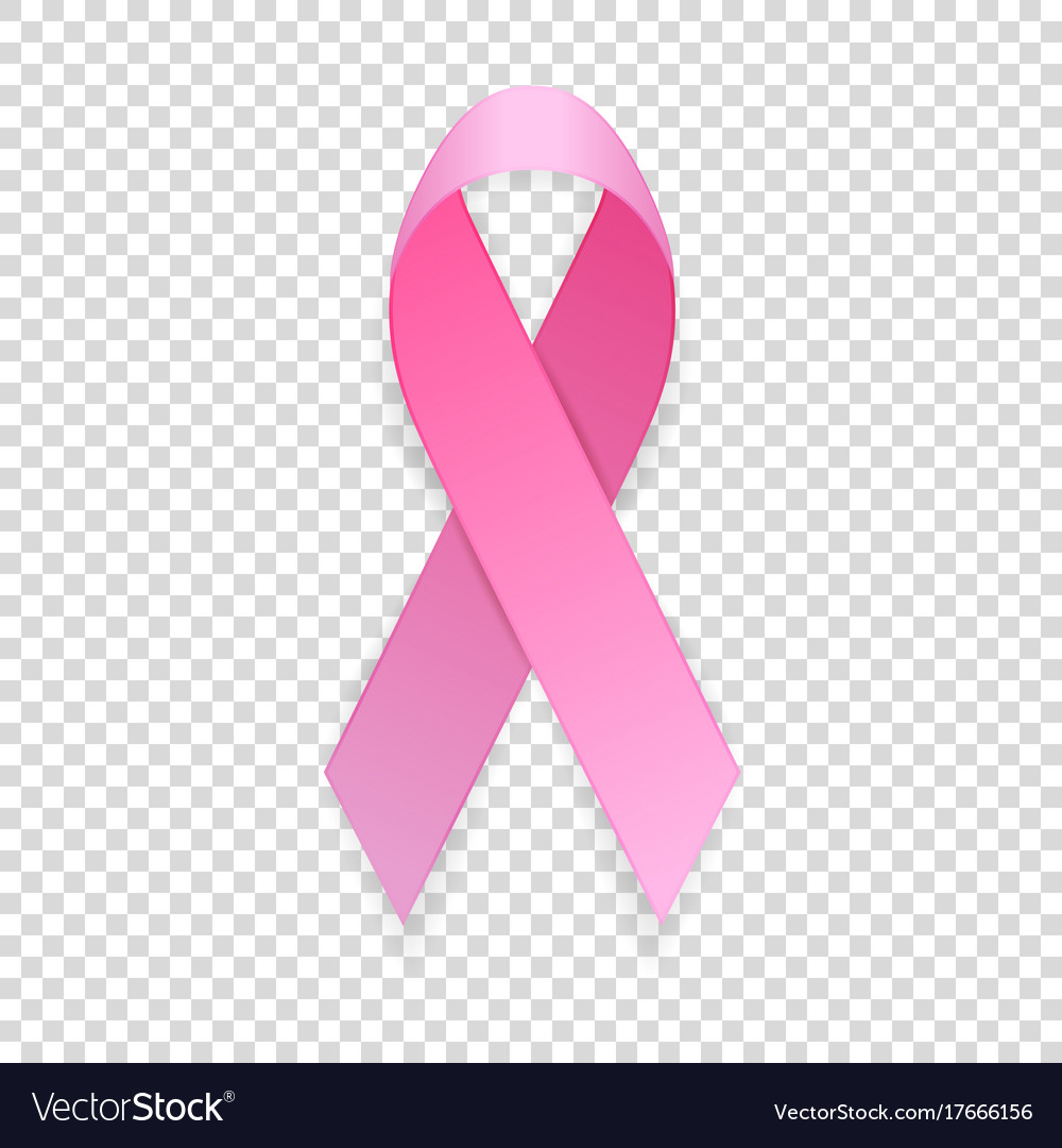 Realistic pink ribbon icon closeup isolated on.