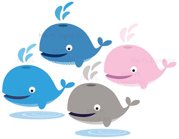Digital Whale Clipart Cute Commercial Personal Use Baby.