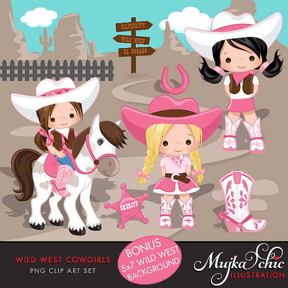Wild West Cute Cowgirl Clipart.