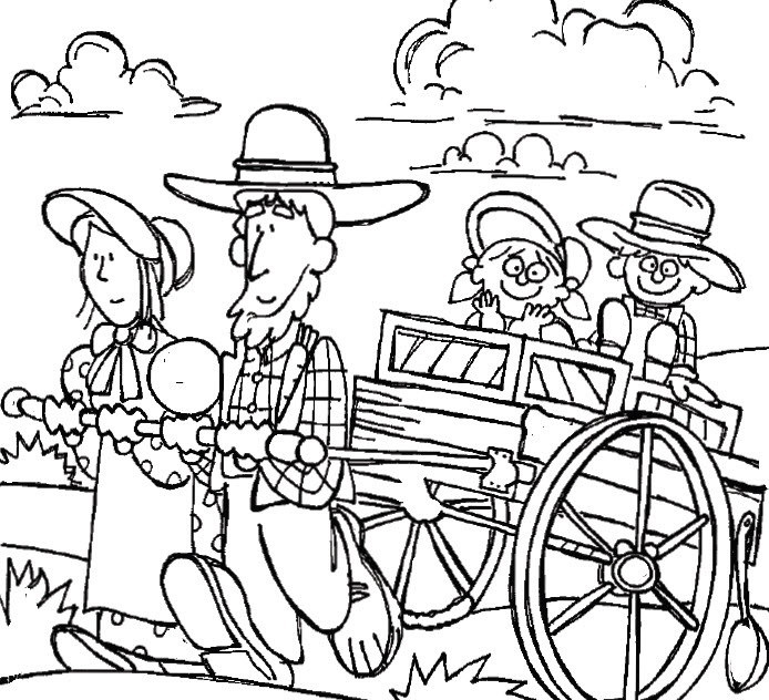 Clipart Pioneer Family Coloring Page.