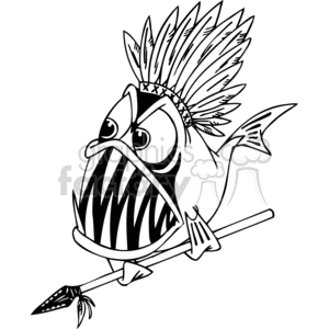 Piranha fish holding a spear clipart. Royalty.