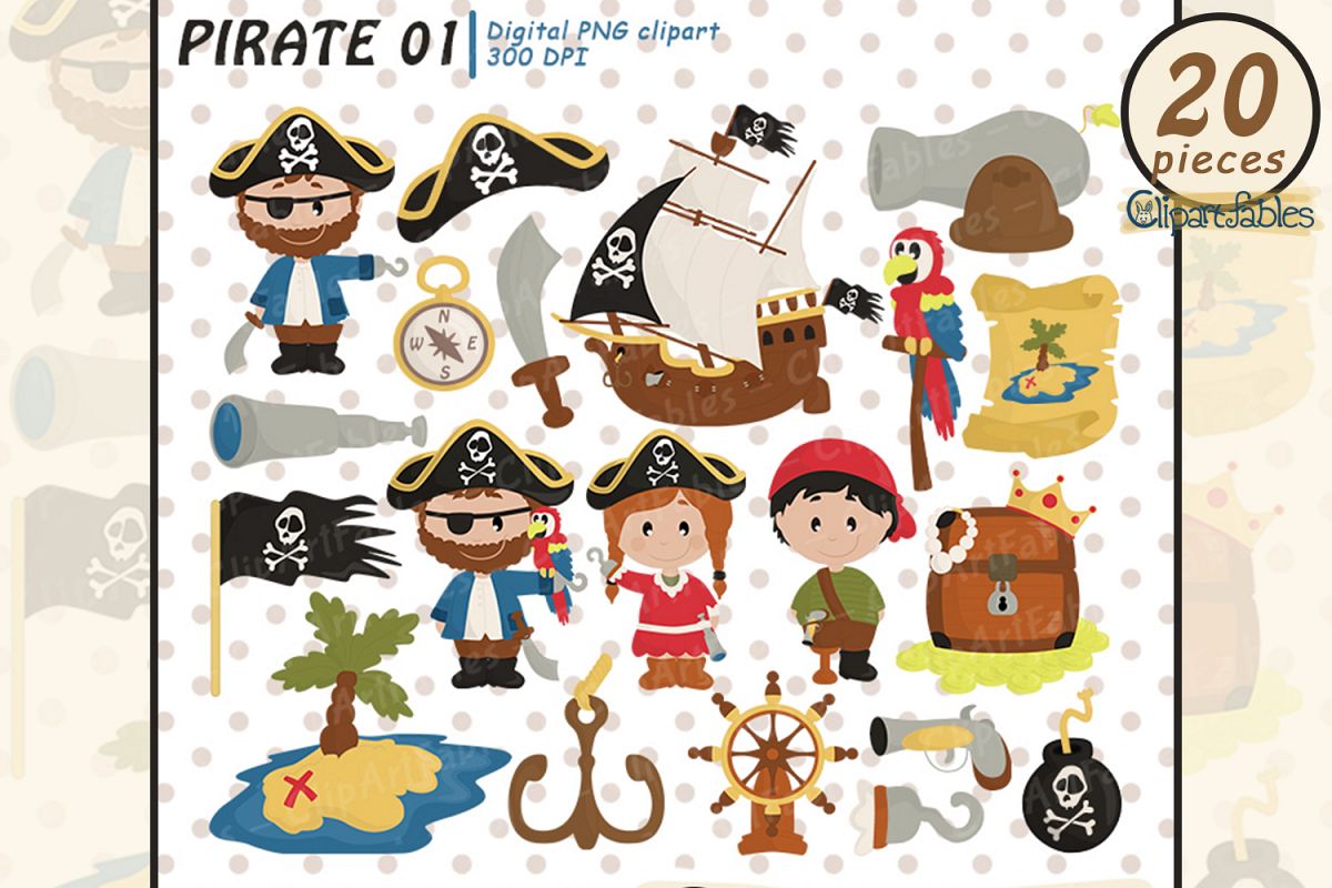 PIRATE clipart, Ahoy clip art, Cute pirate theme.