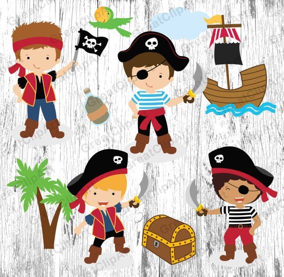 10 Cartoon Kids Pirates clipart,Kids clipart,Kids clipart.