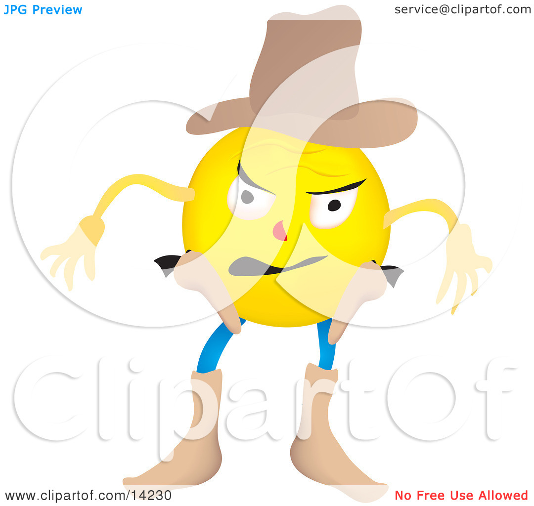 Western Cowboy Smiley Preparing to Draw His Pistils Clipart.