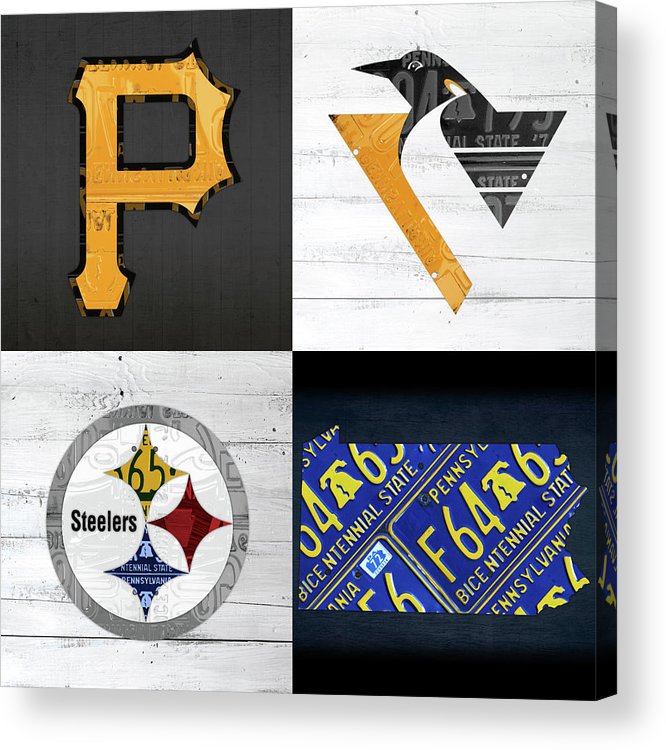 Pittsburgh Sports Team Logo Art Plus Pennsylvania Map Pirates Penguins  Steelers Acrylic Print.