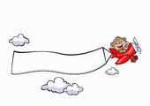 Clip Art of A lion flying an airplane with a banner attached to it.