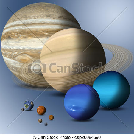 Stock Illustration of Planets Of Solar System Full Size Comparison.
