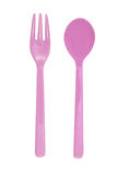 Pink Plastic Fork, Knife Spoon Stock Photos.
