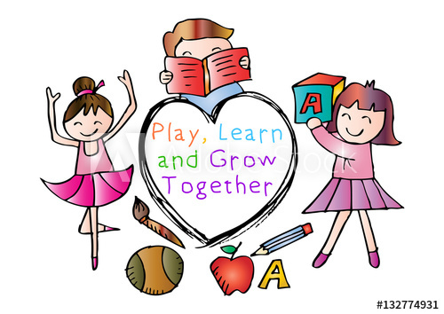 Play, Learn and Grow together. Kids education concept. Hand.