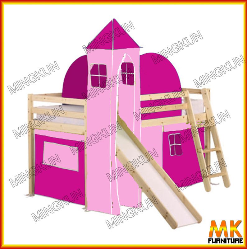 Children Play Time Loft Bed With Slider,Tent,Castle,Tunnel.