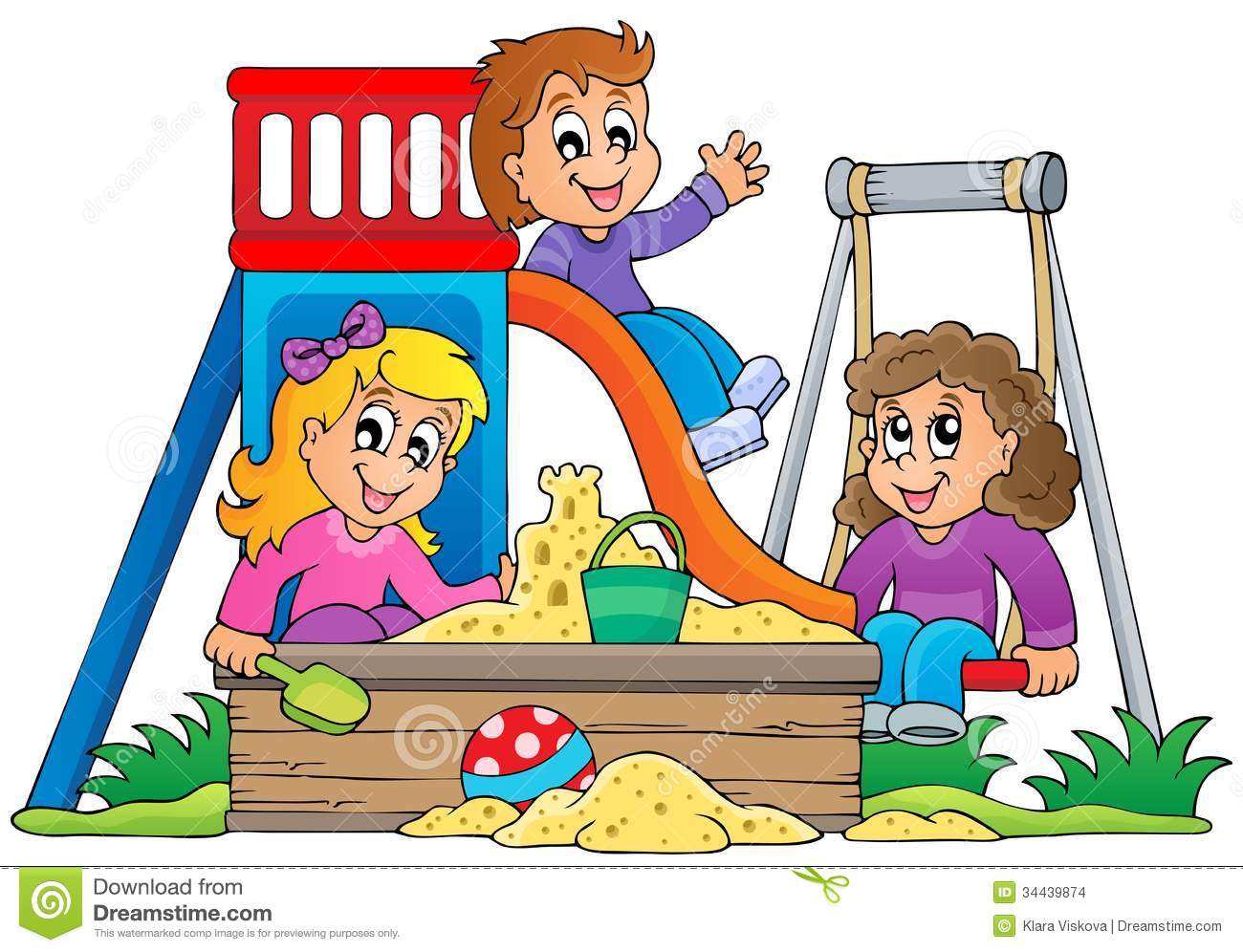 Kids playing on school playground clipart.