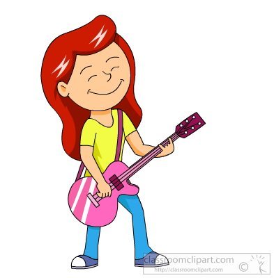 girl playing pink electric guitar clipart.