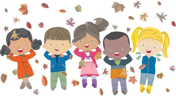 Children Playing In Leaves Clipart.