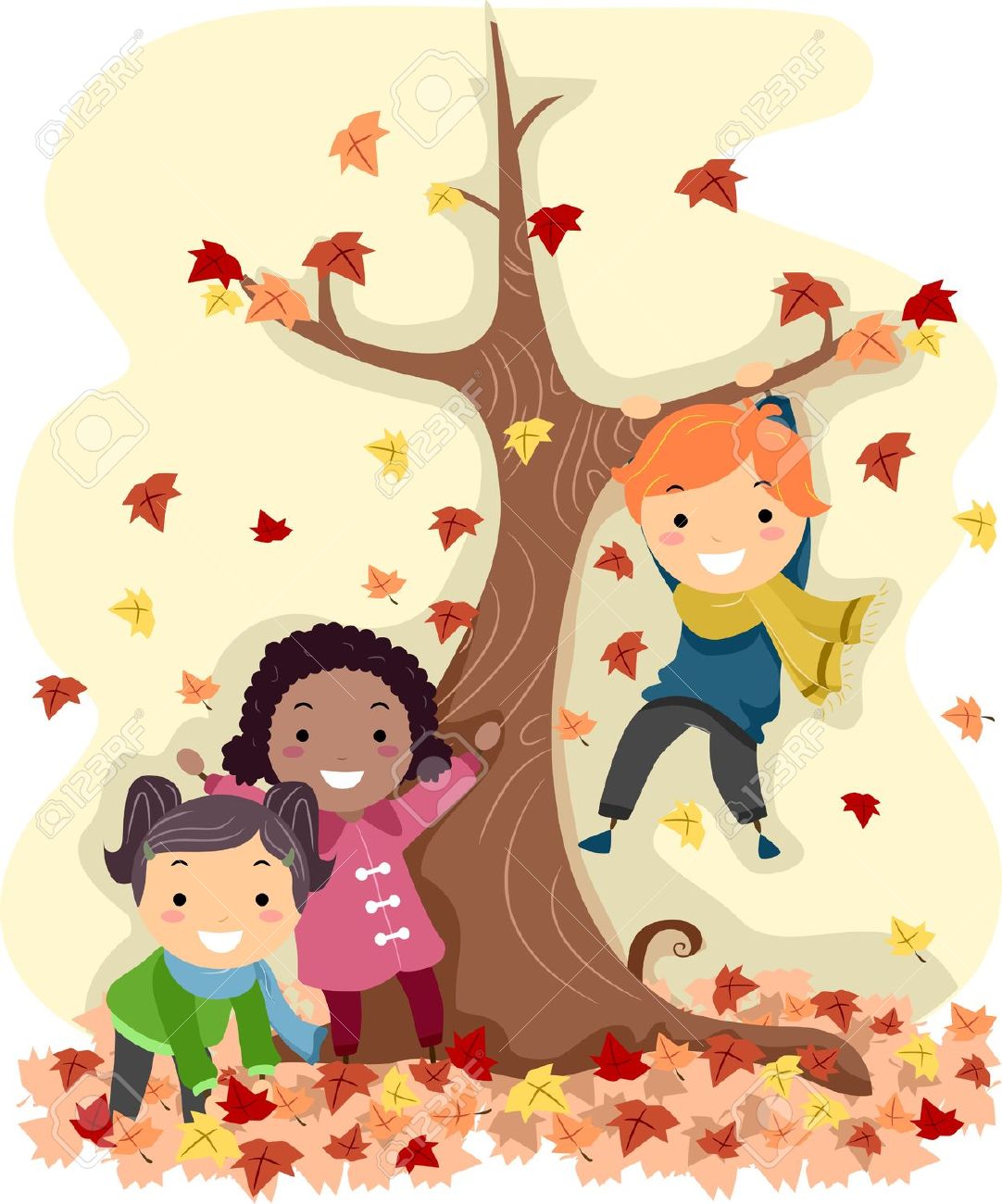 Children Playing In Leaves Clipart.