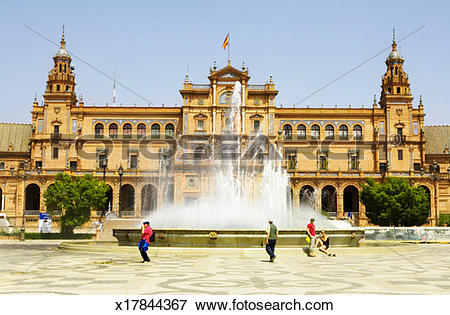 Picture of Spain, Andalucia, Seville, fountain of Plaza de Espana.