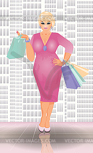 size shopping blonde woman, vector illustration.