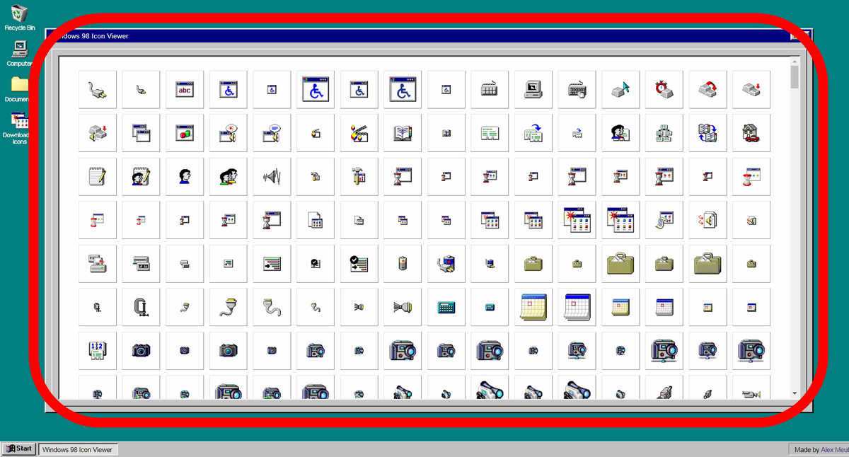 Windows 98 Icon Viewer\' capable of downloading Windows 98.