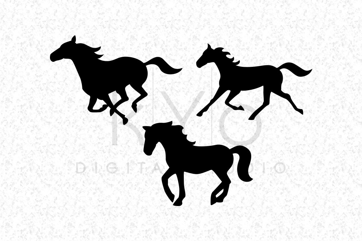Running Horse Mustang Silhouettes Equestrian SVG DXF PNG EPS.