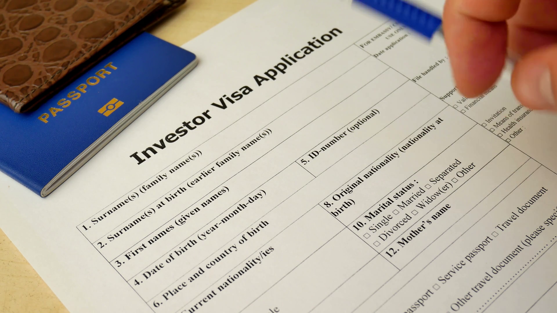 Investor Visa Application form to travel or immigration. Document with  passport, apply and permission for foreigner country Stock Video Footage.