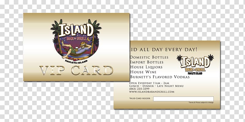 Island Bar & Grill Wine list Menu, vip card design.