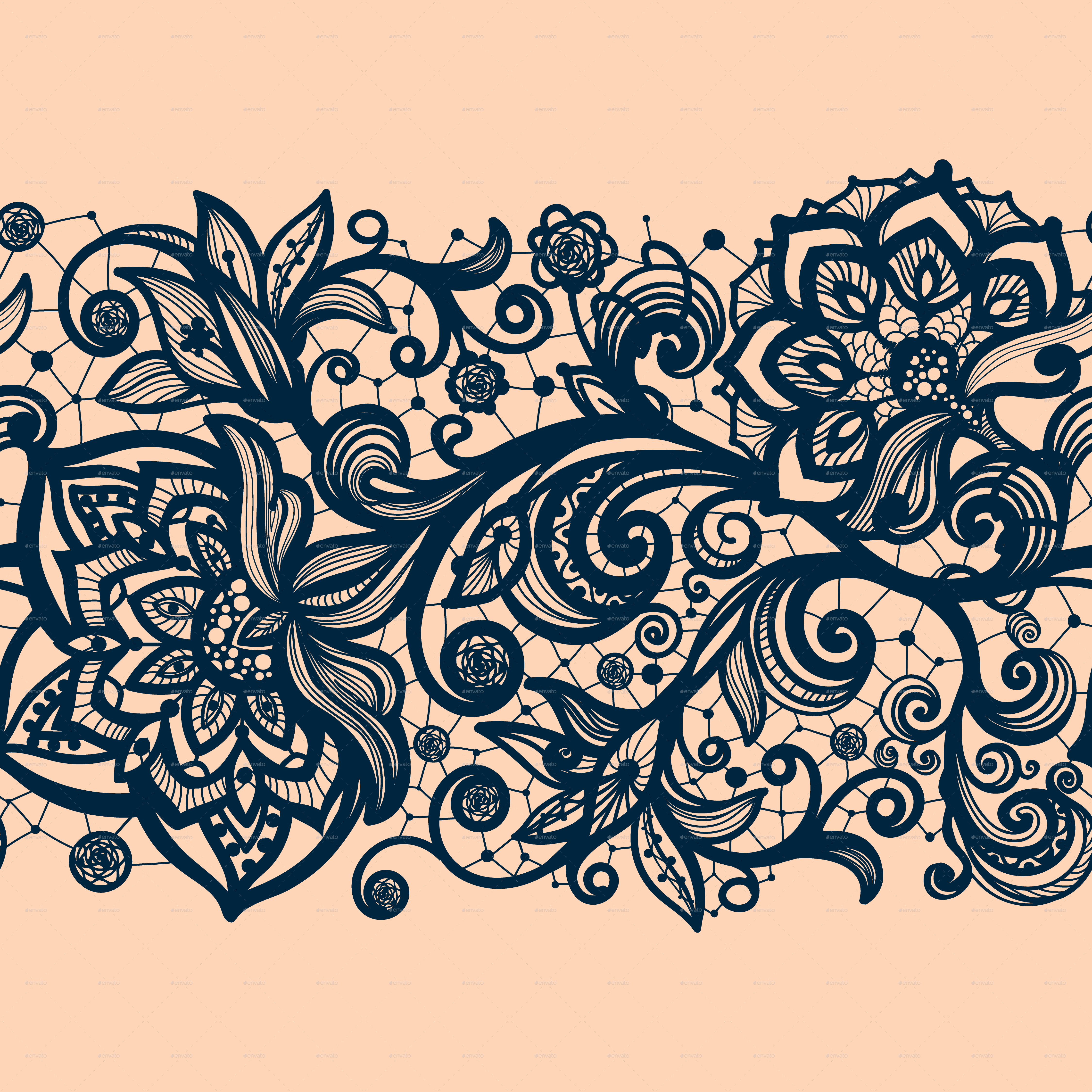 Seamless Lace Pattern with Decorative Flowers..