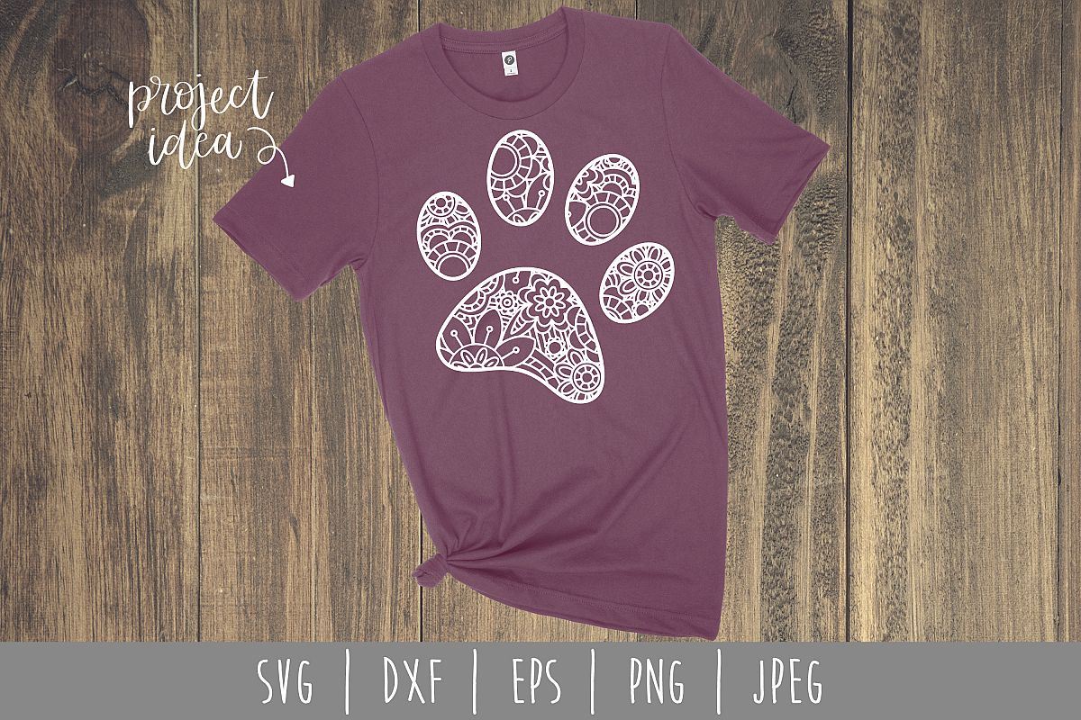 Paw Print Mandala Zentangle SVG, DXF, EPS, PNG, JPEG.